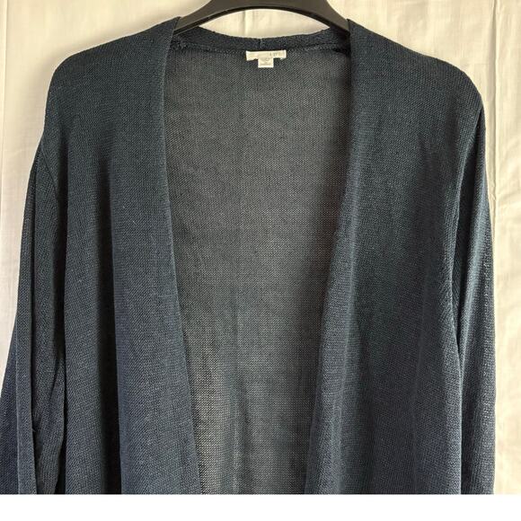J Jill Women’s Navy Linen Blend Longline Open Cardigan Sweater Size 3X Classic - Picture 4 of 7